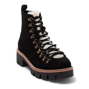 Jeffrey Campbell Stanley Black Suede Faux Fur Hiker Boots Lug Sole 9.5